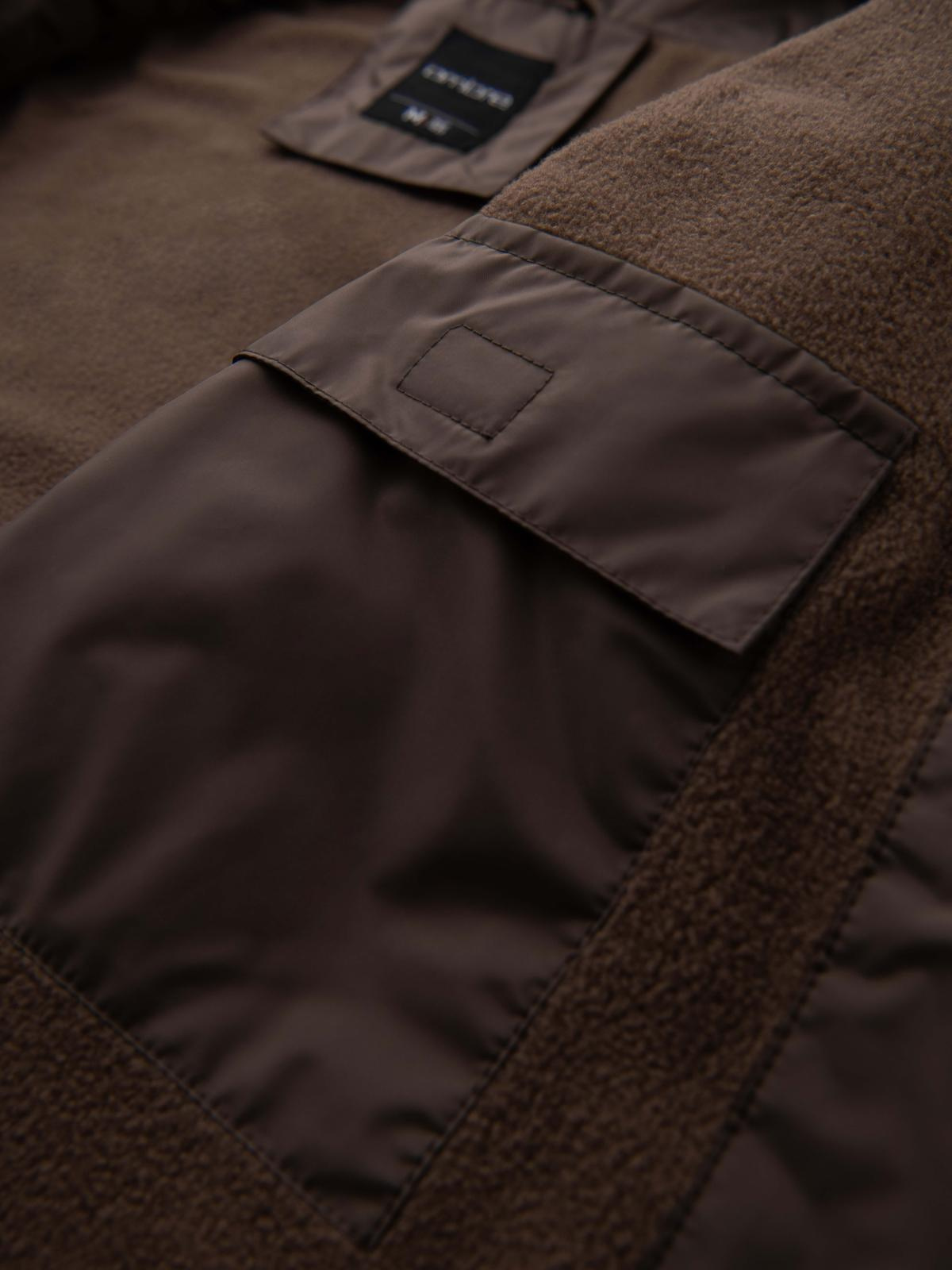 OMBRE ľahká farebná pánska športová bunda s flísom - béžová a tmavohnedá V19 OM-JANP-0194